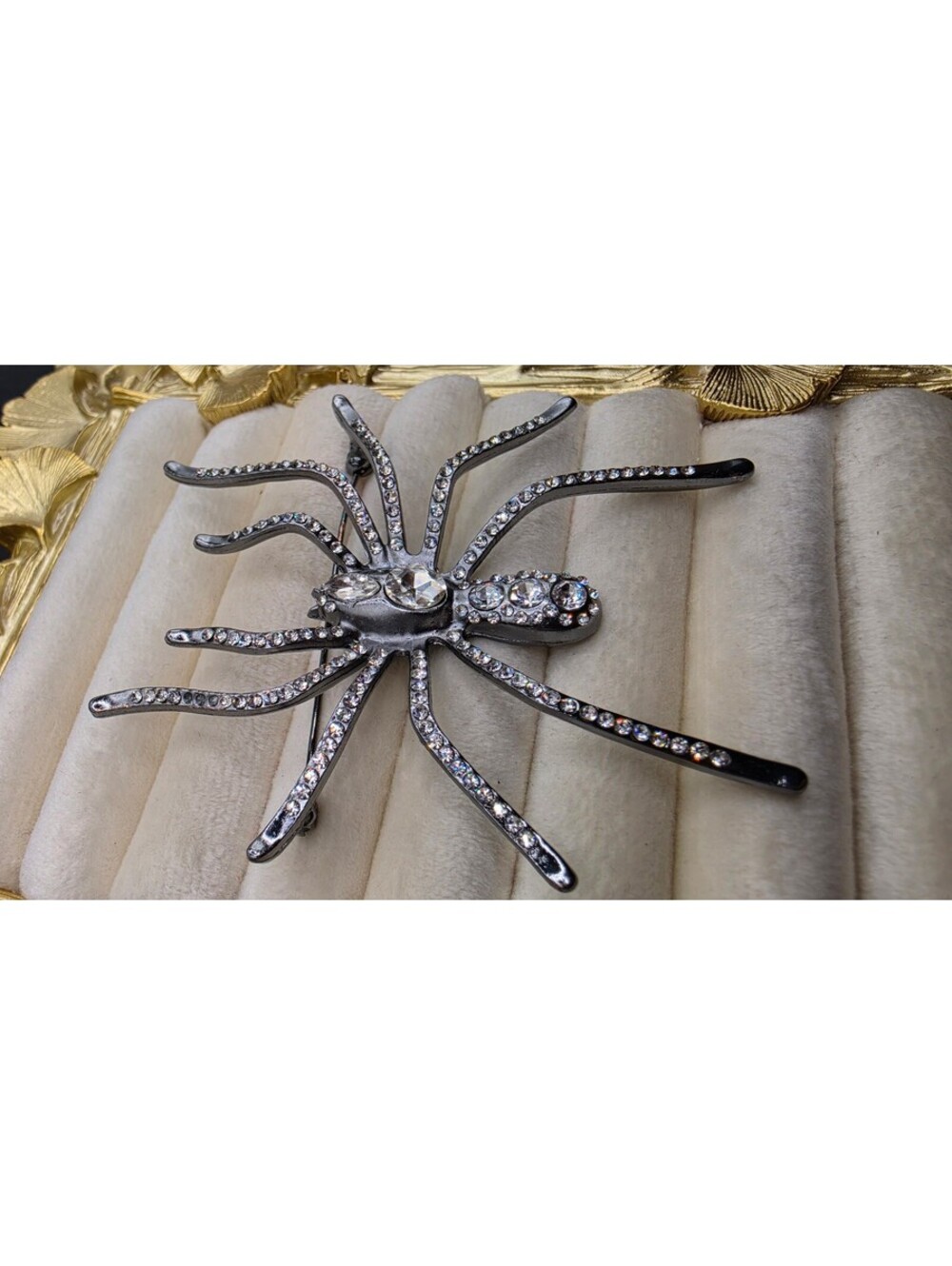 Silver Tone Spider Brooch with Rhinestones